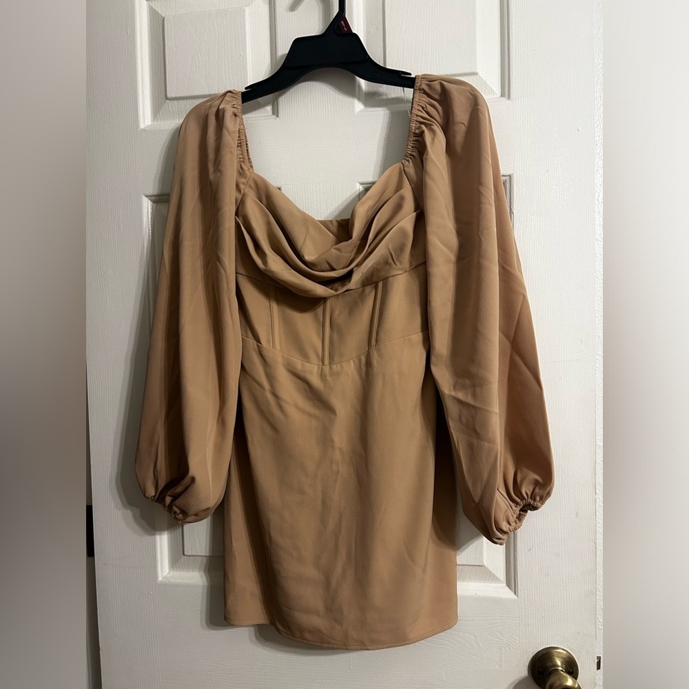 NWT Princess Polly Lillie Long Sleeve Mini Dress Beige - Picture 2 of 7